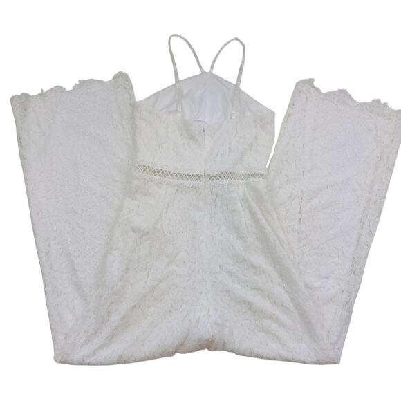 Lulus Romantic Atmosphere White Lace Halter Straight Leg Jumpsuit Women's Size S - Picture 5 of 12
